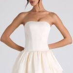 Lace-Up Bubble Hem Corset Mini Dress in Ivory