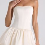Lace-Up Bubble Hem Corset Mini Dress in Ivory - Image 4