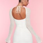 Embellished Long Sleeve Mini Dress in White - Image 2