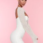 Embellished Long Sleeve Mini Dress in White - Image 3