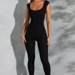 Open Back Scoop Neck Jumpsuit in Black - Image 9