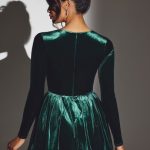 Velvet Long Sleeve Corset Mini Dress in Emerald Green - Image 2