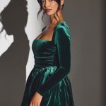 Velvet Long Sleeve Corset Mini Dress in Emerald Green - Image 3