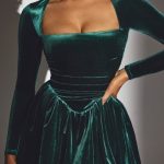 Velvet Long Sleeve Corset Mini Dress in Emerald Green - Image 4