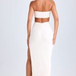 Cut-Out Ruched Halterneck Maxi Dress in White - Image 2