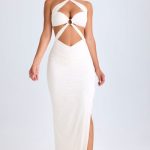 Cut-Out Ruched Halterneck Maxi Dress in White - Image 6