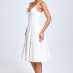 Bow-Detail Lace-Trim A-Line Midi Dress in White - Image 3