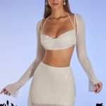 Embellished Long Sleeve Crop Top in Ivory - Image 7