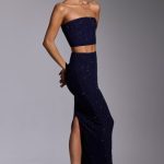 Embellished Mid Rise Gown Skirt in Royal Indigo - Image 3