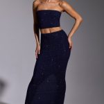 Embellished Mid Rise Gown Skirt in Royal Indigo - Image 7