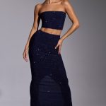 Embellished Mid Rise Gown Skirt in Royal Indigo - Image 9
