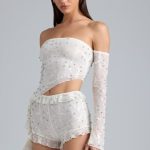 Ruffle Mid-Rise Hot Pant Shorts in Ivory - Image 6