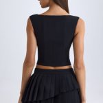 Layered Pleated Low-Rise Mini Skirt in Black - Image 3