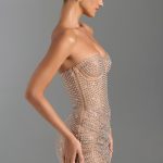 Embellished Draped Corset Mini Dress in Honey - Image 2