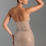 Embellished Draped Corset Mini Dress in Honey - Image 3