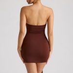 Bandeau Mini Dress in Chocolate Brown - Image 2