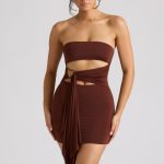 Bandeau Mini Dress in Chocolate Brown - Image 5
