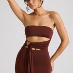 Bandeau Mini Dress in Chocolate Brown - Image 7
