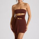 Bandeau Mini Dress in Chocolate Brown - Image 8
