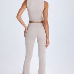 Petite Foldover Flared Trousers in Taupe - Image 3