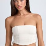 Bandeau Lace-Up Corset Crop Top in Ecru - Image 4
