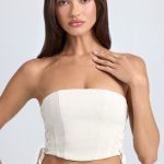 Bandeau Lace-Up Corset Crop Top in Ecru - Image 5