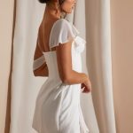 Asymmetric Draped Mini Dress in White - Image 3