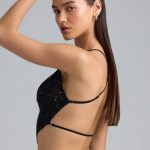 Embellished Cowl-Neck Crop Top in Black - Image 3