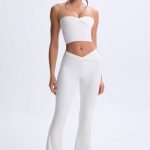 Twist-Front Flared Trousers in White