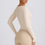 Ribbed Modal Ruched V-Neck Top in Ecru - Image 2