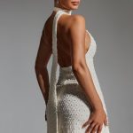 Embellished Scarf-Detail Halterneck Mini Dress in White - Image 2