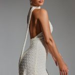 Embellished Scarf-Detail Halterneck Mini Dress in White - Image 3