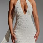 Embellished Scarf-Detail Halterneck Mini Dress in White - Image 4