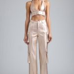 Metallic Denim Cargo Trousers in Champagne - Image 5