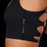 Open Back Plunge Neck Sports Bra in Black - Image 5