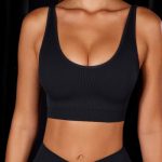 Open Back Plunge Neck Sports Bra in Black - Image 6