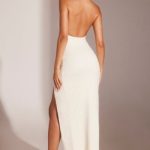 Embellished High Neck Keyhole Cut Out Evening Gown in White - Image 2