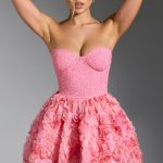 Embellished Floral-Appliqu?? Lace-Up Mini Dress in Pink - Image 10