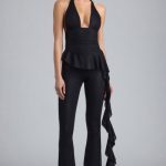 Tall Metallic Ruffle Low-Rise Flared Trousers in Black - Image 5