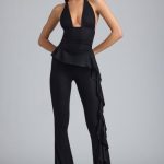 Tall Metallic Ruffle Low-Rise Flared Trousers in Black - Image 6