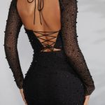 Long Sleeve Embellished Corset Mini Dress in Black - Image 5