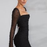 Long Sleeve Embellished Corset Mini Dress in Black - Image 6