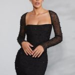 Long Sleeve Embellished Corset Mini Dress in Black - Image 7