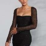 Long Sleeve Embellished Corset Mini Dress in Black - Image 9
