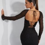 Long Sleeve Embellished Corset Mini Dress in Black - Image 10