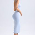 Ruched Open-Back Midaxi Dress in Light Blue - Image 3