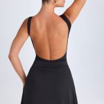 Draped Open-Back Mini Dress in Black - Image 2