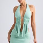 Draped A-Line Mini Skirt in Pastel Green - Image 8