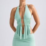 Draped A-Line Mini Skirt in Pastel Green - Image 11