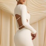 Pearl-Detail Cut-Out Mini Dress in Ivory - Image 7